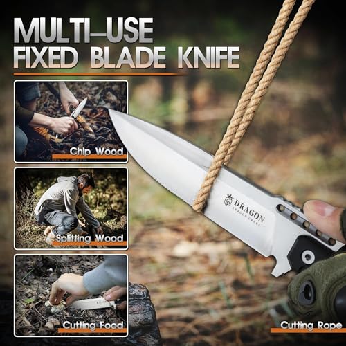 Outdoor Survival Fixed Blade Knife - White Handle, Ultra Sharp Blade, Adjustable Sheath