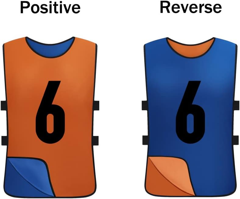 12 Pack Reversible Numbered Pinnies, Double Sided Scrimmage Vest,Team Practice Jerseys for Kids and Adult