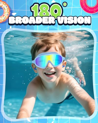 Kids Swimming Goggles 2 Pack - Pink & Light Blue, Anti-Fog UV, No Leak, Wide View for Boys & Girls 3-14