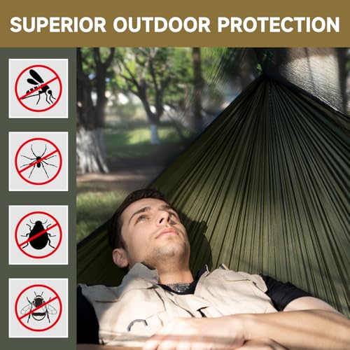 Army Camping Hammock with Mosquito Net & Ridge Rope, 2 Person Large