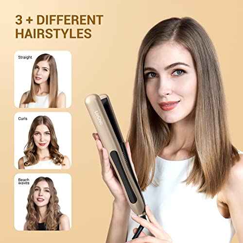 Professional Hair Straightener Ceramic Tourmaline Flat Iron Straightens and Curls 2 in 1 Adjustable Temp up to 450¢µ Avoid Snagging