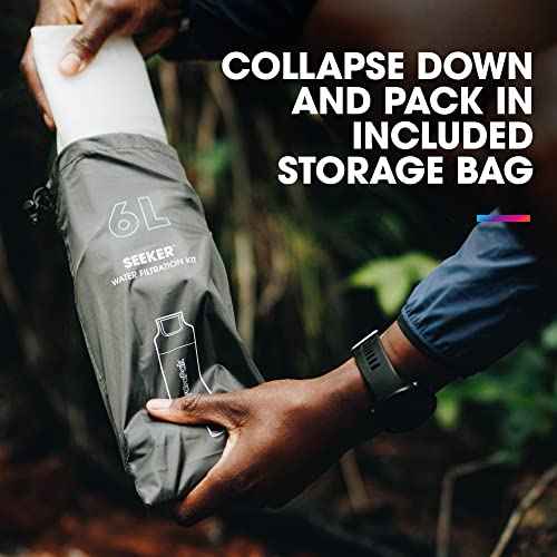 HydraPak Seeker+ - Collapsible Water Filtration & Storage (6L) - BPA & PVC Free, Hydration Reservoir Bag, Leak Proof, Lightweight