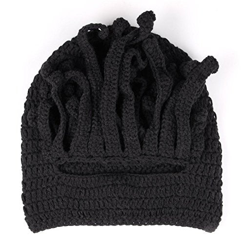Men's Beanie Hat - Barbarian Vagabond Foldaway Headwear with Beard Cover - Black, One Size