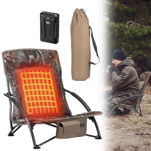 KEMIMOTO Heated Hunting Blind Turkey Chair Low Down Hunting Seat with 20000mAh Battery, Supports 300 lbs, Duck Lightweight Portable Folding Camo Seat for Ground
