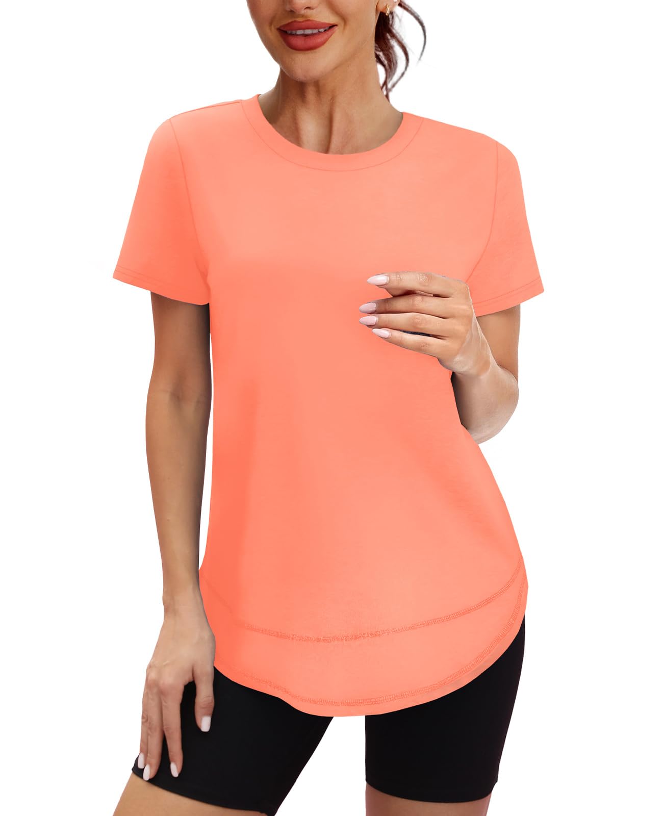 Spring Summer Tops for Women Short Sleeve Hiking Shirts Athleisure Golf Shirt Beach Fashion Curved Hem Loose Fit Blue XXL