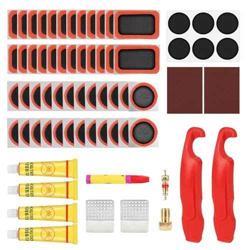 80pcs Bike Tire Repair Kit, Self-Adhesive Bike Tire Patch Kit, Bike Tool Kit with Portable Storage Box and Valve Converter, Bike Repair Kit for Mountain Bikes, Commuter Bikes, Motorcycles