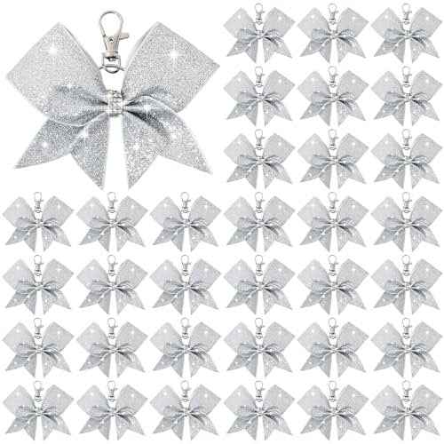 Aileam Cheer Bow Keychain Glitter Bow Keychain Hair Bow for Girls Rhinestones Sequin Bow School Senior Cheer Bow Accessories