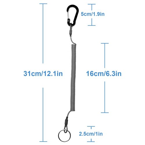 Lix&Rix Spiral Retractable Safety Coiled Lanyard with Stainless Steel Clip Keychain Ring Carabiner for Keys Fishing Tools,3pcs
