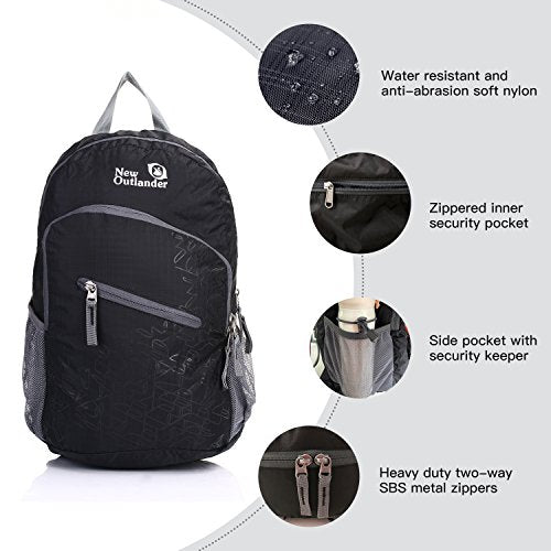 Outlander 33L Packable Lightweight Travel Hiking Backpack - Black L