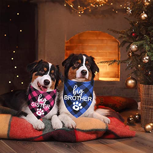 Pregnancy Announcement Dog Bandana - Blue and Pink Big Brother Big Sister Plaid for Dogs (Variation of THIS listing)