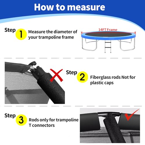 14FT Fiberglass Trampoline Replacement Poles with Plastic T Connectors - Universal Fit