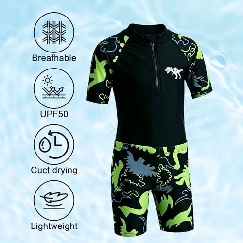 Boys Swim Set with Rashguard Trunks & Cap - UPF50+ Quick Dry 7-8 Years Black