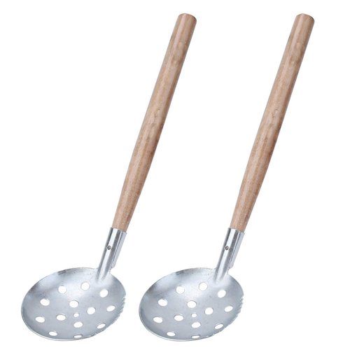 CFTGIW 2PCS Silver Wooden Handle Iron Winter Ice Fishing Skimmer Toothed Scoo Small Size and Lightweight Easy to Carry and Stor P Angler Tackle Accessory Ice Fishing Scoop Ice Fishing