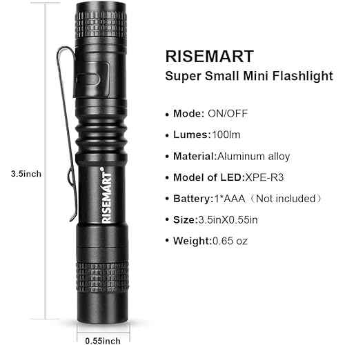 RISEMART Super Small Mini Flashlight AAA 100 Lumens Ultra Bright LED Pen Light Pocket Clip Tactical Torch Lamp(3.5" Purple)