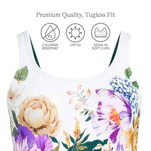 Lands' End Womens Chlorine Resistant Tugless Tank Soft Cup One Piece Swimsuit Deep Balsam Floral Placement Regular 4