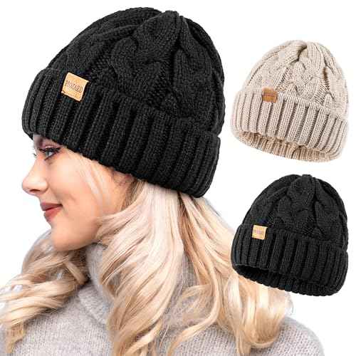 Womens Winter Knitted Beanie Hat Knit Warm Skull Cap Skull Cap Beanie for Women 2 Packs