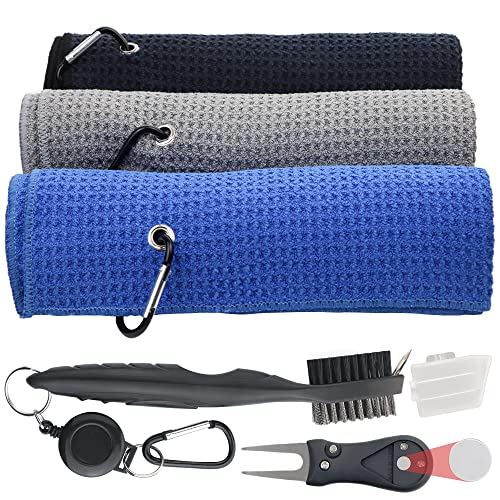 5-in-1 Golf Accessories Kit: 3 Microfiber Towels, Club Brush & Divot Tool