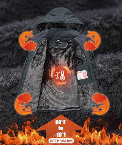 Men's Waterproof Snow Ski Jacket - Insulated Hooded Coat, Fleece Lined, Deep Grey, Medium