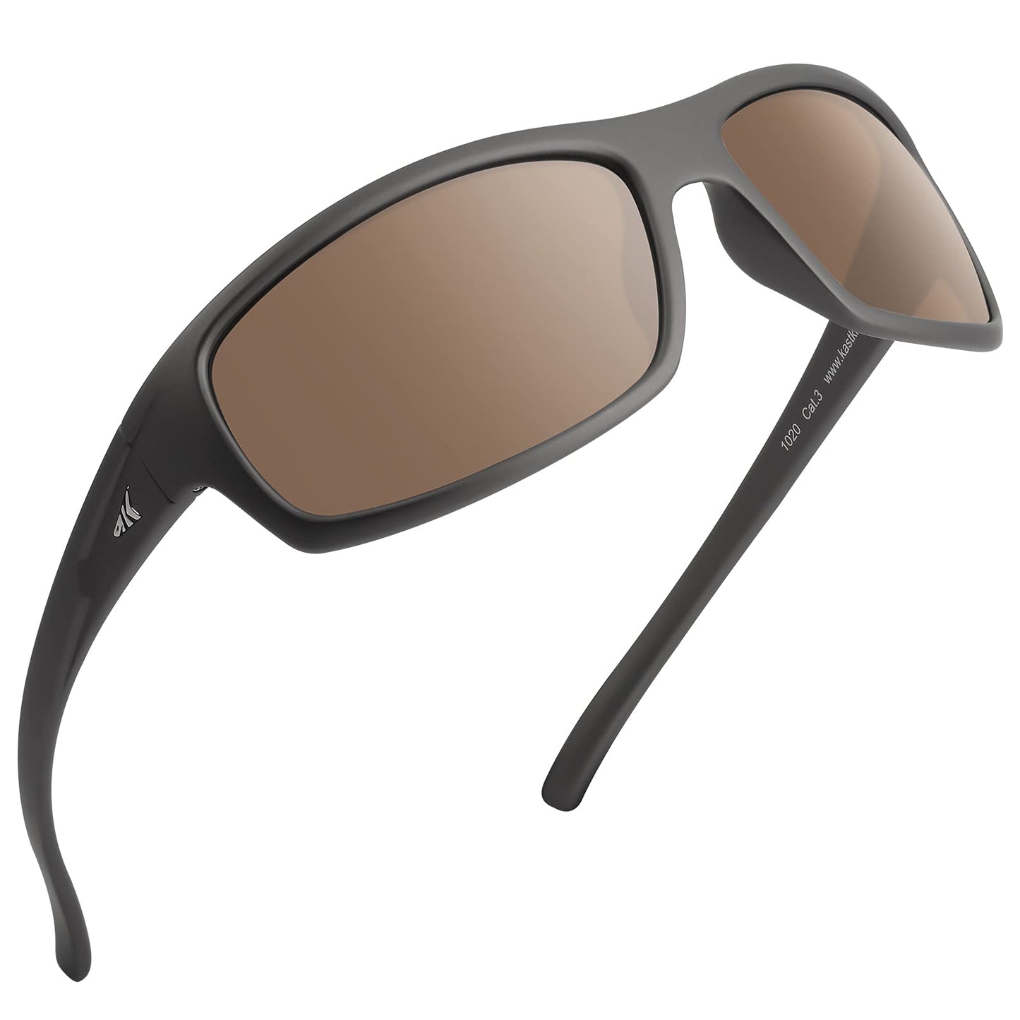 KastKing Kateel Polarized Sport Sunglasses for Men and Women, Dark Gray Metallic Frame, Brown - Silver Mirror