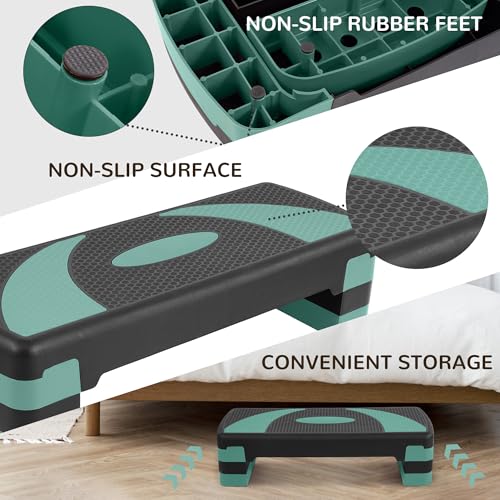 Fitvids Step Aerobic Platform, 31" Exercise Step with 3 levels Adjustable Height, 4 Stackable Risers, Fitness Training Workout Stepper for Home Gym, Cardio Strength, Black & Blue