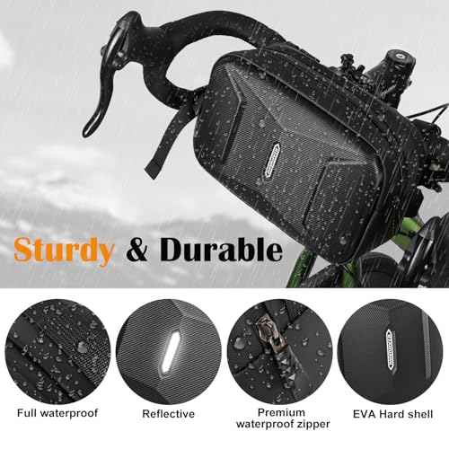Bike Handlebar Bag, EVA Waterproof Bike Front Bag, 3.2L Bicycle Frame Storage Bag Waist Shoulder Bag, Bike Pouch for Road Mountain Bicycle Cycling Travel Hiking