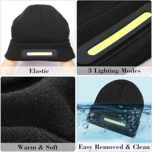 RANCOVY LED Beanie with Light, Unisex USB Rechargeable Headlamp Beanie Flashlight Beanie Hat for Men Women