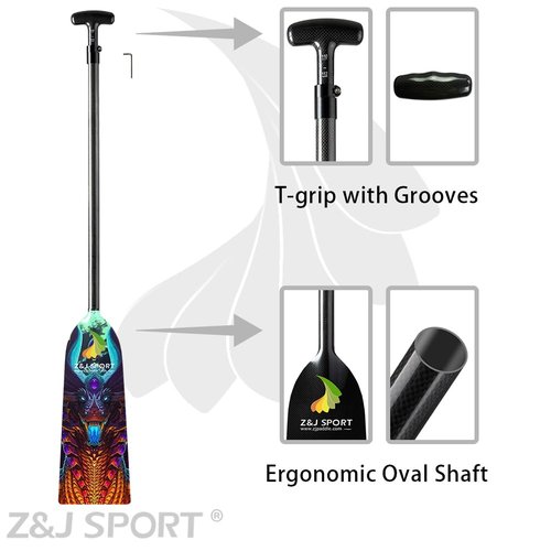 Z&J SPORT Adjustable Dragon Boat Paddle, IDBF Approved Carbon Fiber Paddle, Dragon Graphic Paddle with Adjuster for Dragon Boat Race with Adjustable T Handle (SCB6)