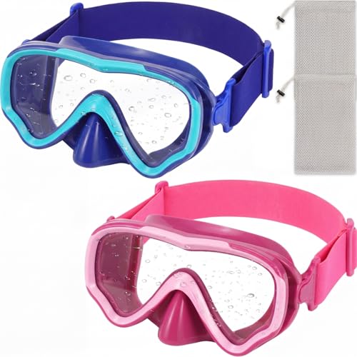 Kids Swim Goggles with Nose Cover - Ocean Blue & Watermelon Red, 2 Pack