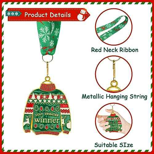 Abaokai Ugly Sweater Medal Christmas Style Neck Ribbon, Award Contest Medals, Best Ugly Christmas Sweater Trophy
