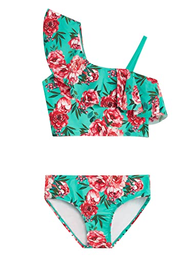 Girls' Avery UPF 50+ One-Shoulder Tankini Swimsuit - Green, Size 6