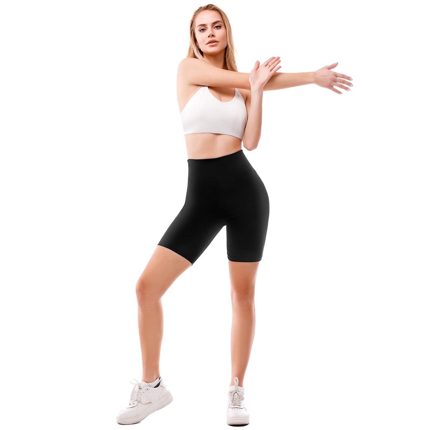 Leafigure 2 Pack Biker Shorts for Women 6" High Waisted Gym Shorts for Yoga Workout Black L-XL