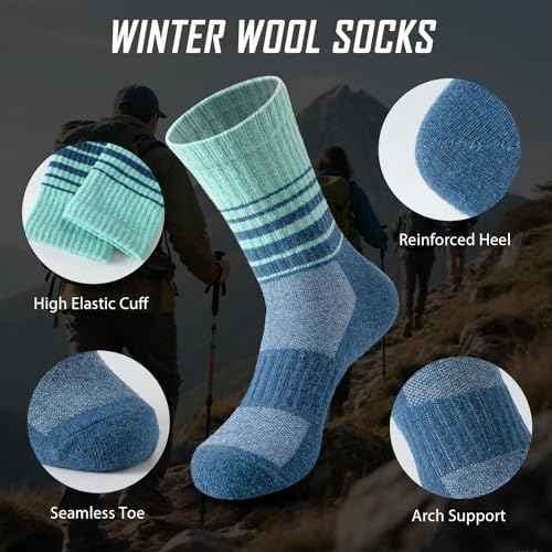 Pleneal Wool Hiking Socks for Women Men - Merino Womens Wool Hiking Socks Winter Warm Thermal Thick Cushion Boot Crew Sock