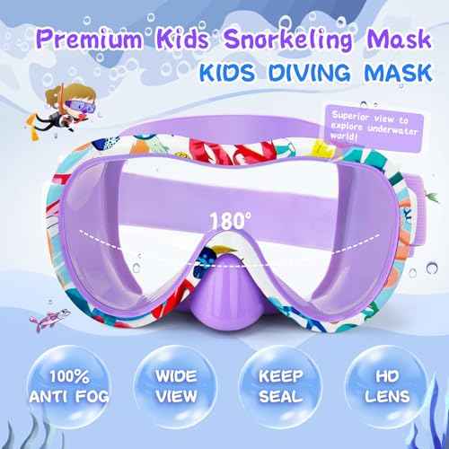 Kids Swim Goggles with Nose Cover, 180¡Æ Panoramic Snorkel Mask with Anti-Fog & Anti-Leak Design, Comfort Fabric Strap UV Protection Lens for Boys Girls Ages 3-15