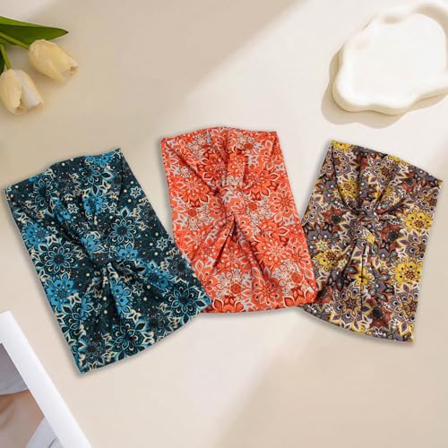 Wide Headbands for Women Non Slip Boho Elastic Yoga Workout Sweat Bands - Pack of 6 No17