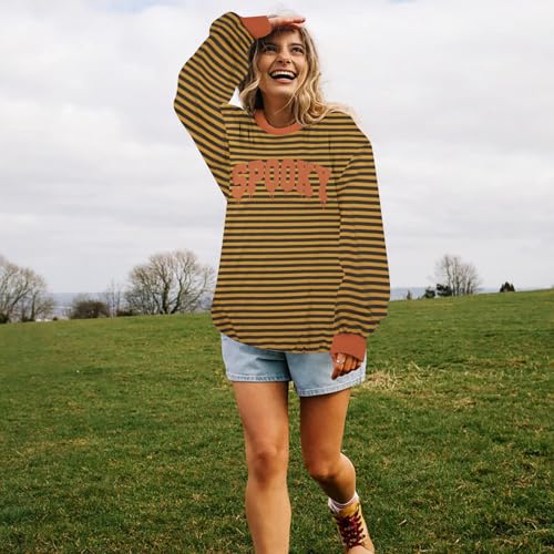 BANGELY Oversized Halloween Sweatshirt Women Vintage Spooky Season Pullover Top Spooky Vibes Letter Print Long Sleeve Shirt
