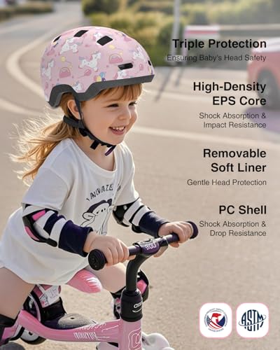 Toddler Bike Helmet with Adjustable Dial Fit - Unicorn2, Small 2-6 Years, 18.9-21.3 Inches