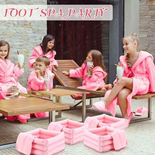 12 Pcs Foot Spa Kit for Girls Kids 12. 5 x 12. 5 x 8. 3 Inch Foot Care Bath and 12 x 28 Inch Hand Towels Washbasin Salon Towels for Spa Sleepover Party Supplies(Light Pink)
