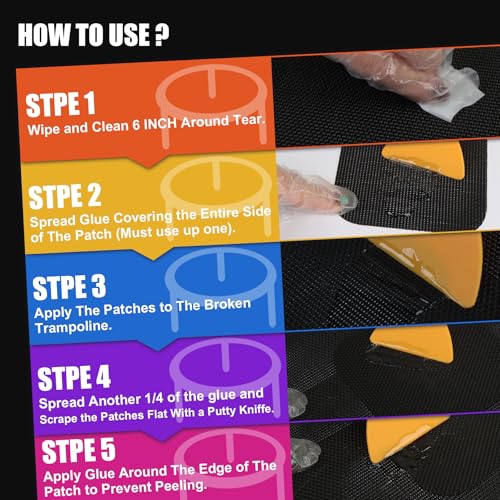 Trampoline Repair Kit 4.1x4.1 Inch Square Patches for Mat Tears and Holes