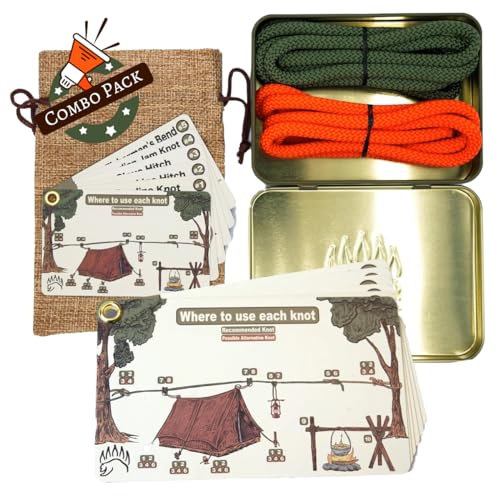 Large Knot Tying Kit with Waterproof Knot Cards for Camping & Survival - Regular + Large Cards