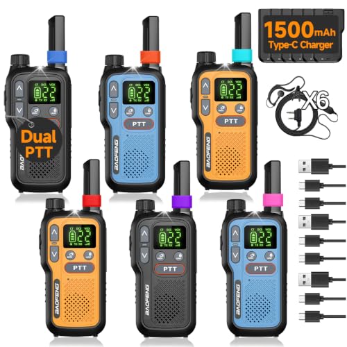Colorful Long Range Walkie Talkies 6 Pack Rechargeable for Adults