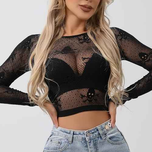 Women Sexy Crop Top Shirt Fishnet Lingerie Bikini Cover Up