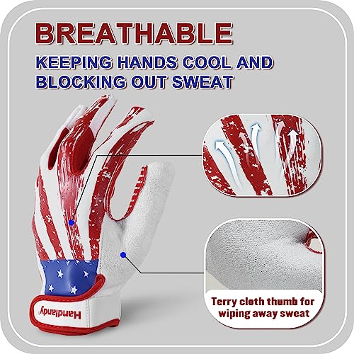 Youth Football Gloves for Boys Girls - Sticky Wide Receiver Gloves, Red, Small