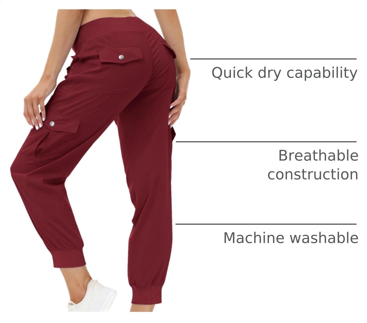 MoFiz Hiking Cargo Pants for Women with Pockets Lightweight Quick Dry Athletic Outdoor Summer Travel Casual Joggers Sweatpants Wine Red 4XL