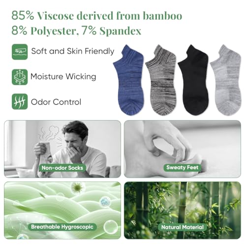 Men's Breathable Bamboo Ankle Socks 6 Pack - Multicolor, Slim Fit