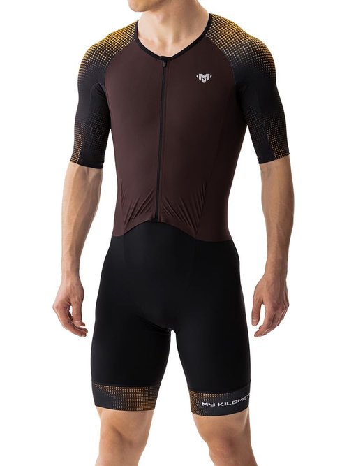 MY KILOMETRE Men’s Triathlon Suits Short Sleeve Tri Suit Racing Triathlon Suit – Quick Dry, Padded, Zipper Pocket Orange