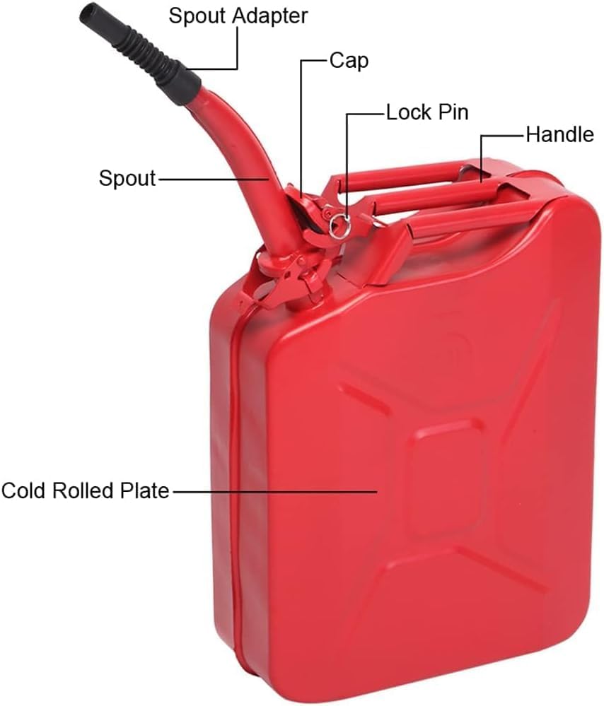2025 Upgraded Water Container for Camping 20L 5 Gallon Metal Can with Spout for Garden Equipment,Travel and Camping (Red) (4 Pack)