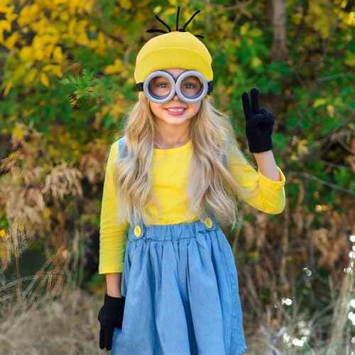 3Pcs Halloween Costumes Accessories for Men Women Adult Cosplay, Goggles Glasses Yellow Hat Black Gloves
