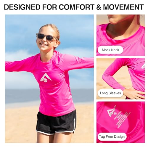 Kanu Surf Girl's Keri UPF 50+ Long Sleeve Rashguard, Neon Pink, Small (8)