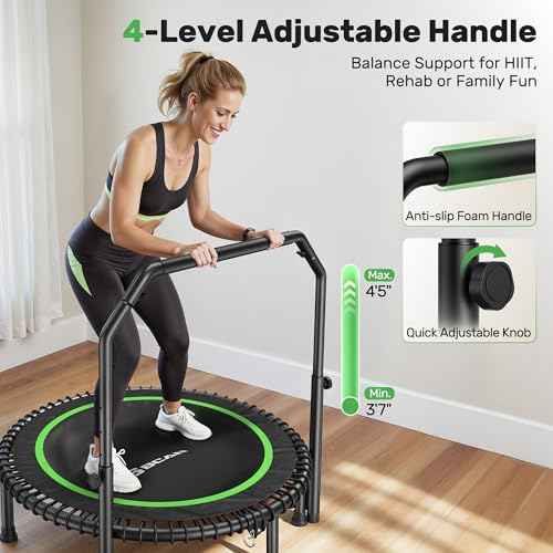BCAN 40"/48" Mini Rebounder Trampoline for Adults with Bar, 450/550LBS Fitness Trampoline with Bungees, Adjustable Handle, Stable & Quiet, Indoor Outdoor, Whole-Body Workout & Relaxation at Home