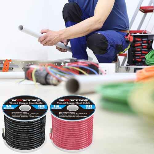 14 Gauge Marine Wire 14 AWG Marine Grade Wire Include 14 Gauge 30FT Red & 30FT Black,14AWG Oxygen-Free Tinned Copper Electrical Cable for Automotive Boat Lighting Outdoor RV Camper Trailer